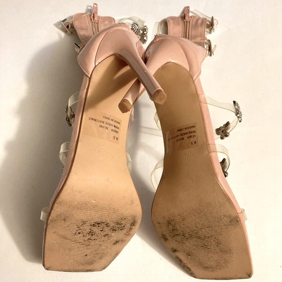 Lemonade Rhinestone Butterfly Stiletto Tall High Heel Clear Strap Square Toe 8.5 - Picture 16 of 16